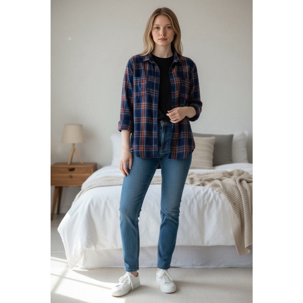 Old Navy Women's Plaid Flannel Shirt XL Blue Red Green